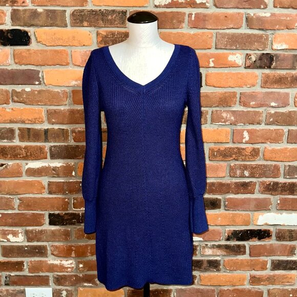 White House Black Market Dresses & Skirts - White House Black Market Blue V Neck Long Sleeve Sweater Dress Size Small